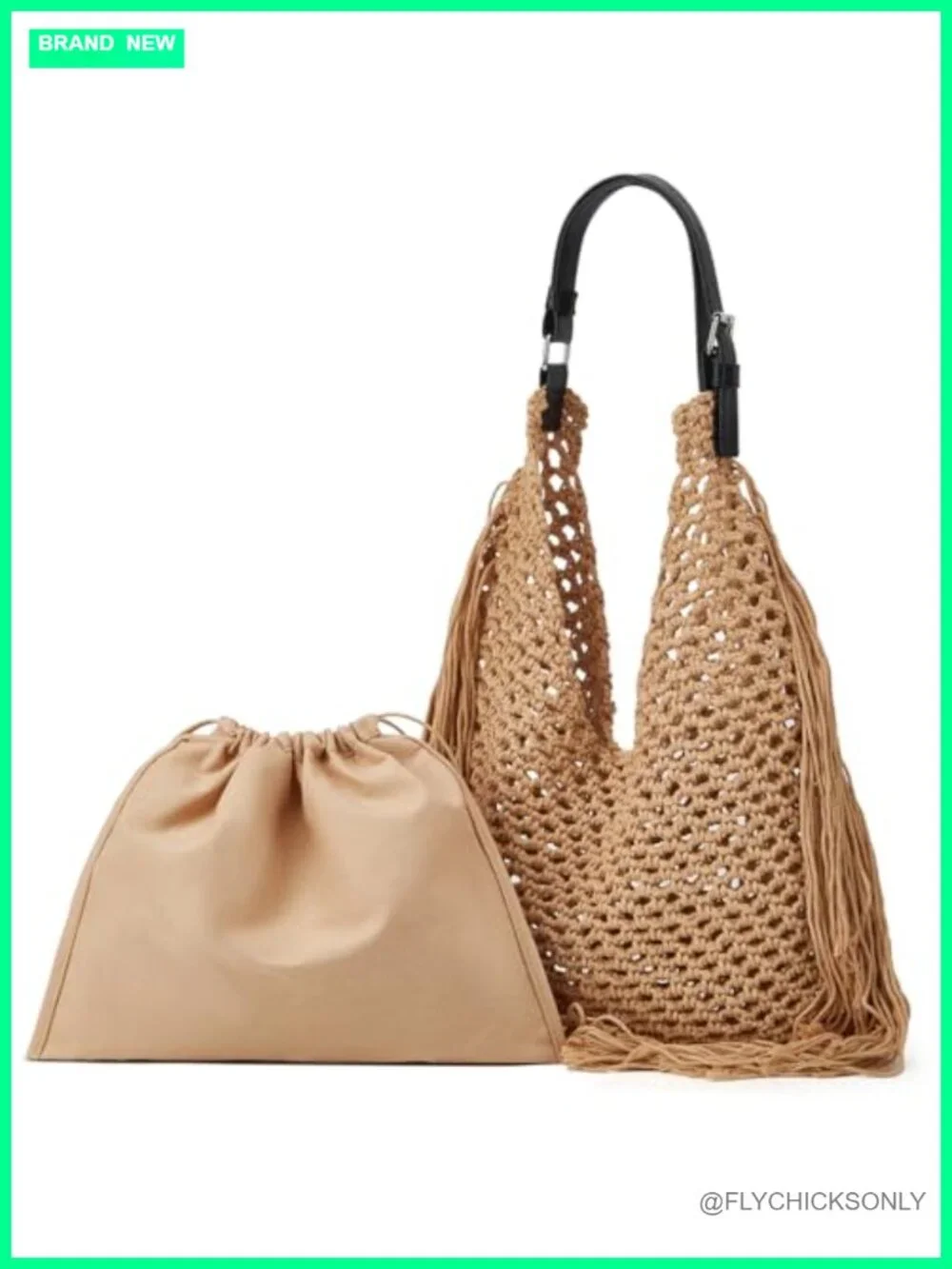 Crochet Shoulder Bag Fringe Hollow Woven Hobo Tote Handbag Large Travel Beach